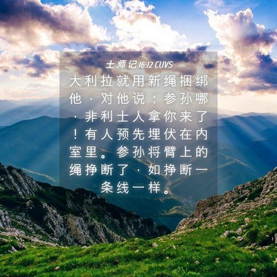 Picture 04 - 士 师 记 16:12 CUVS - 大 利 拉 就 用 新 绳 捆 绑 他 ， 对 - Bible Verse Picture