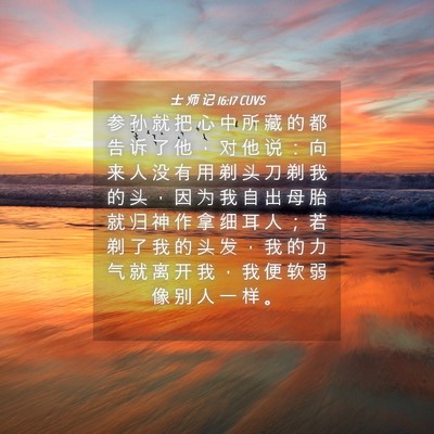 Picture 04 - 士 师 记 16:17 CUVS - 参 孙 就 把 心 中 所 藏 的 都 告 诉 - Bible Verse Picture