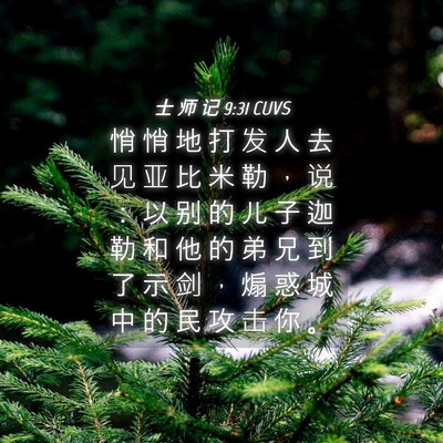 Picture 04 - 士 师 记 9:31 CUVS - 悄 悄 地 打 发 人 去 见 亚 比 米 勒 - Bible Verse Picture