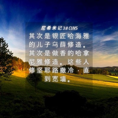 Picture 04 - 尼 希 米 记 3:8 CUVS - 其 次 是 银 匠 哈 海 雅 的 儿 子 乌 - Bible Verse Picture