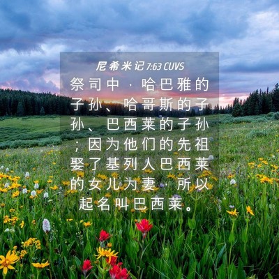 Picture 04 - 尼 希 米 记 7:63 CUVS - 祭 司 中 ， 哈 巴 雅 的 子 孙 、 哈 - Bible Verse Picture