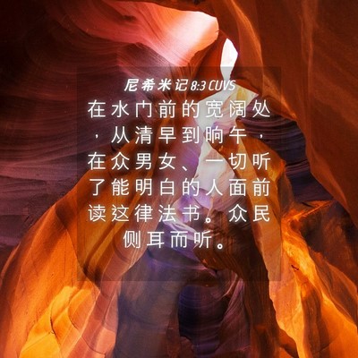 Picture 04 - 尼 希 米 记 8:3 CUVS - 在 水 门 前 的 宽 阔 处 ， 从 清 早 - Bible Verse Picture