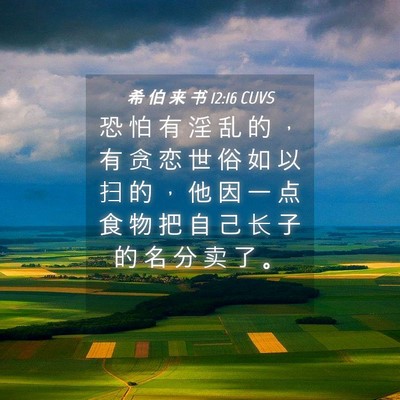 Picture 04 - 希 伯 来 书 12:16 CUVS - 恐 怕 有 淫 乱 的 ， 有 贪 恋 世 俗 - Bible Verse Picture