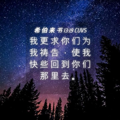 Picture 04 - 希 伯 来 书 13:19 CUVS - 我 更 求 你 们 为 我 祷 告 ， 使 我 - Bible Verse Picture
