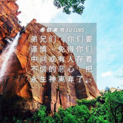 Picture 04 - 希 伯 来 书 3:12 CUVS - 弟 兄 们 ， 你 们 要 谨 慎 ， 免 得 - Bible Verse Picture