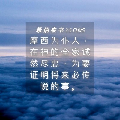 Picture 04 - 希 伯 来 书 3:5 CUVS - 摩 西 为 仆 人 ， 在 神 的 全 家 诚 - Bible Verse Picture