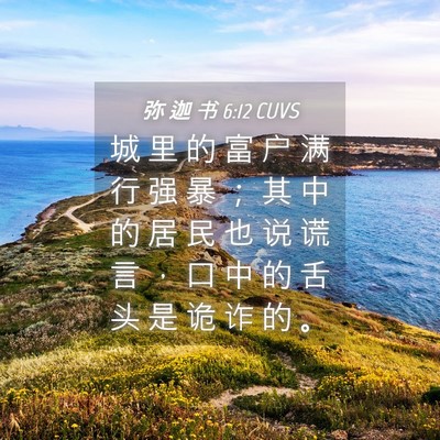 Picture 04 - 弥 迦 书 6:12 CUVS - 城 里 的 富 户 满 行 强 暴 ； 其 中 - Bible Verse Picture