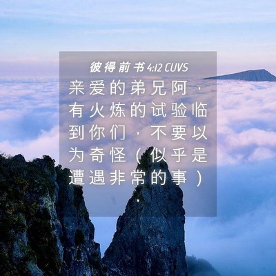 Picture 04 - 彼 得 前 书 4:12 CUVS - 亲 爱 的 弟 兄 阿 ， 有 火 炼 的 试 - Bible Verse Picture