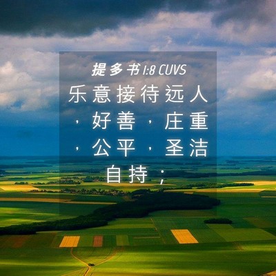Picture 04 - 提 多 书 1:8 CUVS - 乐 意 接 待 远 人 ， 好 善 ， 庄 重 - Bible Verse Picture