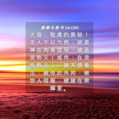 Picture 04 - 提 摩 太 前 书 3:16 CUVS - 大 哉 ， 敬 虔 的 奥 秘 ！ 无 人 不 - Bible Verse Picture