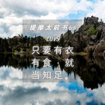 Picture 04 - 提 摩 太 前 书 6:8 CUVS - 只 要 有 衣 有 食 ， 就 当 知 足 - Bible Verse Picture