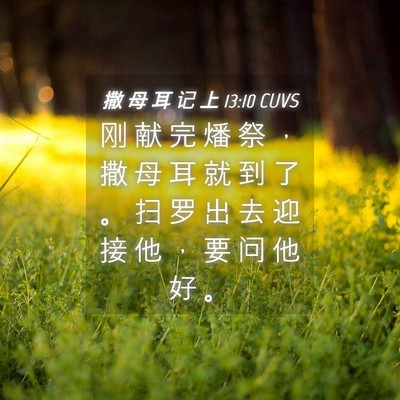 Picture 04 - 撒 母 耳 记 上 13:10 CUVS - 刚 献 完 燔 祭 ， 撒 母 耳 就 到 了 - Bible Verse Picture