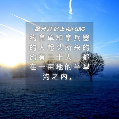 Picture 04 - 撒 母 耳 记 上 14:14 CUVS - 约 拿 单 和 拿 兵 器 的 人 起 头 所 - Bible Verse Picture