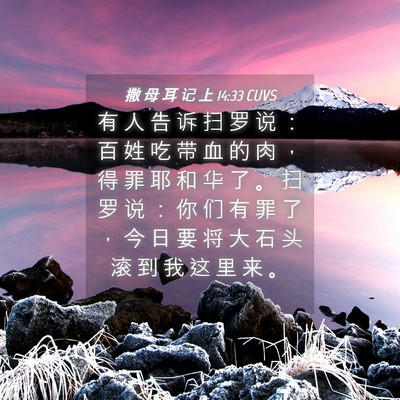 Picture 04 - 撒 母 耳 记 上 14:33 CUVS - 有 人 告 诉 扫 罗 说 ： 百 姓 吃 带 - Bible Verse Picture