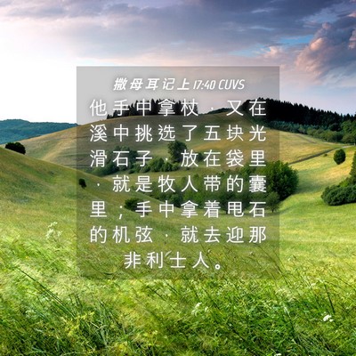 Picture 04 - 撒 母 耳 记 上 17:40 CUVS - 他 手 中 拿 杖 ， 又 在 溪 中 挑 选 - Bible Verse Picture
