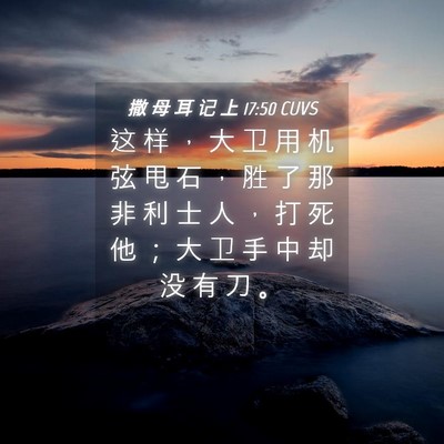 Picture 04 - 撒 母 耳 记 上 17:50 CUVS - 这 样 ， 大 卫 用 机 弦 甩 石 ， 胜 - Bible Verse Picture