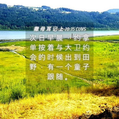 Picture 04 - 撒 母 耳 记 上 20:35 CUVS - 次 日 早 晨 ， 约 拿 单 按 着 与 大 - Bible Verse Picture