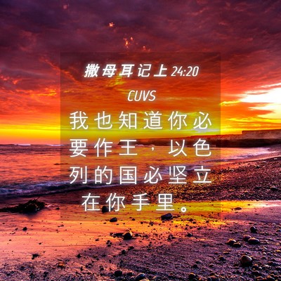 Picture 04 - 撒 母 耳 记 上 24:20 CUVS - 我 也 知 道 你 必 要 作 王 ， 以 色 - Bible Verse Picture