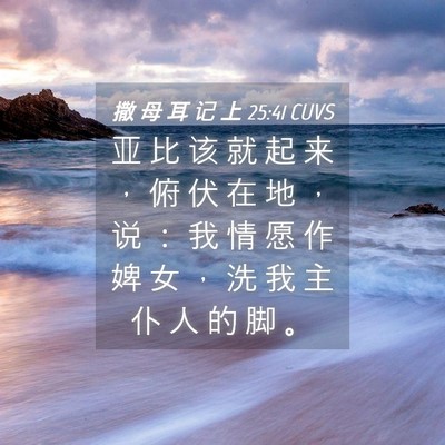 Picture 04 - 撒 母 耳 记 上 25:41 CUVS - 亚 比 该 就 起 来 ， 俯 伏 在 地 ， - Bible Verse Picture