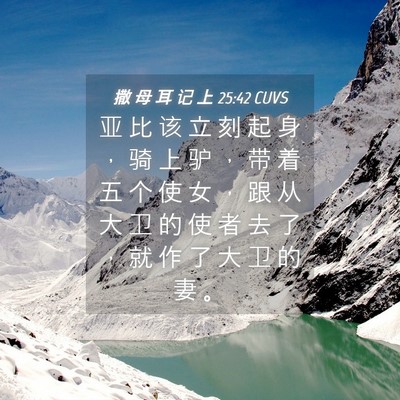 Picture 04 - 撒 母 耳 记 上 25:42 CUVS - 亚 比 该 立 刻 起 身 ， 骑 上 驴 ， - Bible Verse Picture