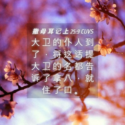 Picture 04 - 撒 母 耳 记 上 25:9 CUVS - 大 卫 的 仆 人 到 了 ， 将 这 话 提 - Bible Verse Picture