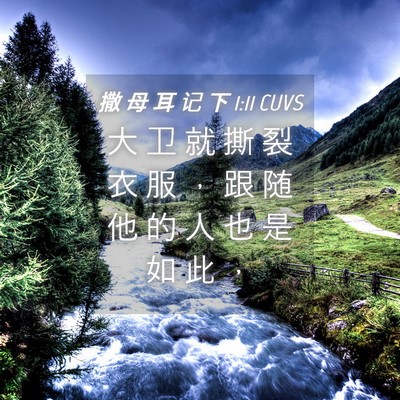 Picture 04 - 撒 母 耳 记 下 1:11 CUVS - 大 卫 就 撕 裂 衣 服 ， 跟 随 他 的 - Bible Verse Picture
