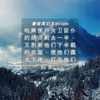 Picture 04 - 撒 母 耳 记 下 10:4 CUVS - 哈 嫩 便 将 大 卫 臣 仆 的 胡 须 剃 - Bible Verse Picture