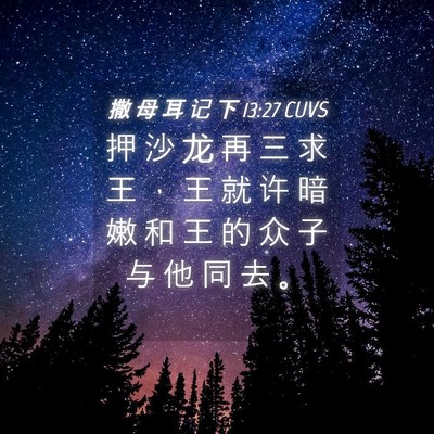 Picture 04 - 撒 母 耳 记 下 13:27 CUVS - 押 沙 龙 再 三 求 王 ， 王 就 许 暗 - Bible Verse Picture