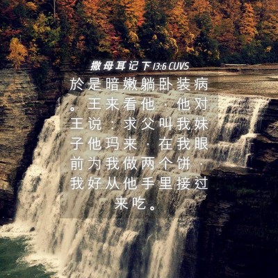 Picture 04 - 撒 母 耳 记 下 13:6 CUVS - 於 是 暗 嫩 躺 卧 装 病 。 王 来 看 - Bible Verse Picture