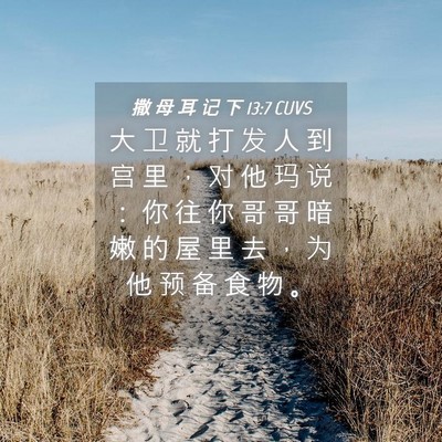 Picture 04 - 撒 母 耳 记 下 13:7 CUVS - 大 卫 就 打 发 人 到 宫 里 ， 对 他 - Bible Verse Picture