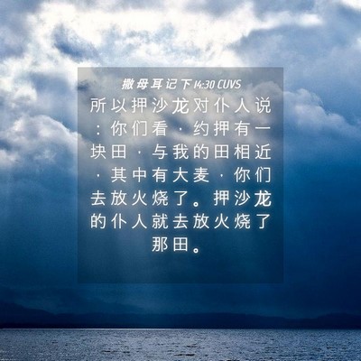Picture 04 - 撒 母 耳 记 下 14:30 CUVS - 所 以 押 沙 龙 对 仆 人 说 ： 你 们 - Bible Verse Picture