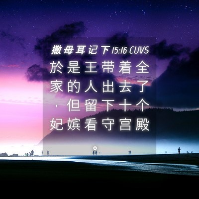Picture 04 - 撒 母 耳 记 下 15:16 CUVS - 於 是 王 带 着 全 家 的 人 出 去 了 - Bible Verse Picture