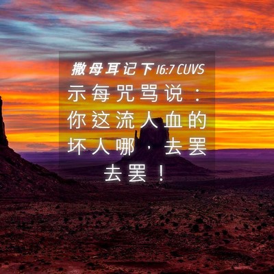 Picture 04 - 撒 母 耳 记 下 16:7 CUVS - 示 每 咒 骂 说 ： 你 这 流 人 血 的 - Bible Verse Picture