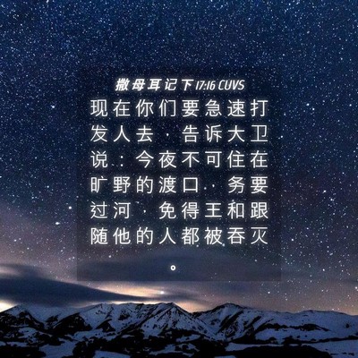 Picture 04 - 撒 母 耳 记 下 17:16 CUVS - 现 在 你 们 要 急 速 打 发 人 去 ， - Bible Verse Picture