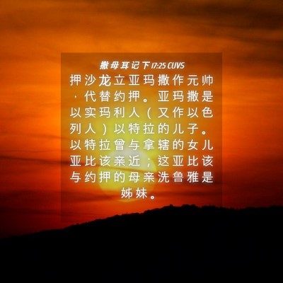 Picture 04 - 撒 母 耳 记 下 17:25 CUVS - 押 沙 龙 立 亚 玛 撒 作 元 帅 ， 代 - Bible Verse Picture