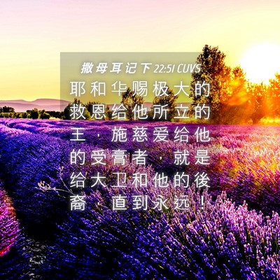 Picture 04 - 撒 母 耳 记 下 22:51 CUVS - 耶 和 华 赐 极 大 的 救 恩 给 他 所 - Bible Verse Picture