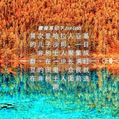Picture 04 - 撒 母 耳 记 下 23:11 CUVS - 其 次 是 哈 拉 人 亚 基 的 儿 子 沙 - Bible Verse Picture