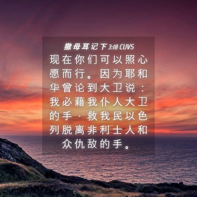 Picture 04 - 撒 母 耳 记 下 3:18 CUVS - 现 在 你 们 可 以 照 心 愿 而 行 。 - Bible Verse Picture