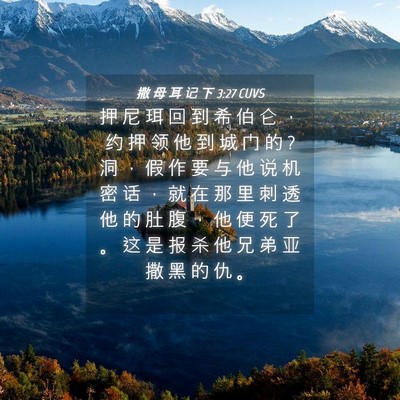 Picture 04 - 撒 母 耳 记 下 3:27 CUVS - 押 尼 珥 回 到 希 伯 仑 ， 约 押 领 - Bible Verse Picture