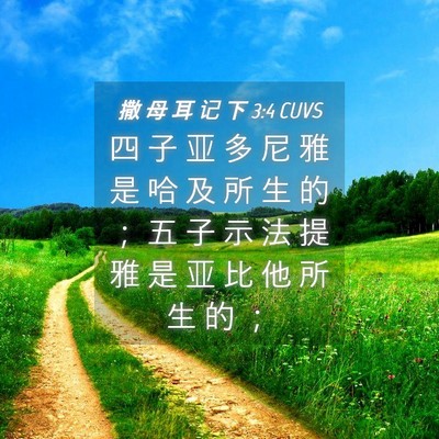 Picture 04 - 撒 母 耳 记 下 3:4 CUVS - 四 子 亚 多 尼 雅 是 哈 及 所 生 的 - Bible Verse Picture