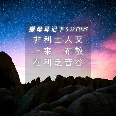 Picture 04 - 撒 母 耳 记 下 5:22 CUVS - 非 利 士 人 又 上 来 ， 布 散 在 利 - Bible Verse Picture