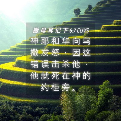 Picture 04 - 撒 母 耳 记 下 6:7 CUVS - 神 耶 和 华 向 乌 撒 发 怒 ， 因 这 - Bible Verse Picture