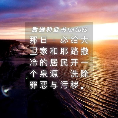 Picture 04 - 撒 迦 利 亚 书 13:1 CUVS - 那 日 ， 必 给 大 卫 家 和 耶 路 撒 - Bible Verse Picture