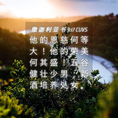 Picture 04 - 撒 迦 利 亚 书 9:17 CUVS - 他 的 恩 慈 何 等 大 ！ 他 的 荣 美 - Bible Verse Picture