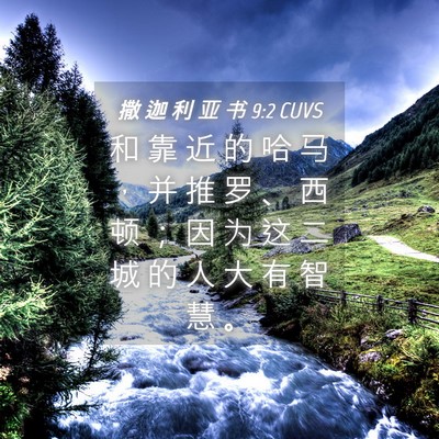 Picture 04 - 撒 迦 利 亚 书 9:2 CUVS - 和 靠 近 的 哈 马 ， 并 推 罗 、 西 - Bible Verse Picture