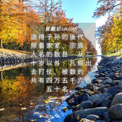 Picture 04 - 民 数 记 1:24 CUVS - 迦 得 子 孙 的 後 代 ， 照 着 家 室 - Bible Verse Picture