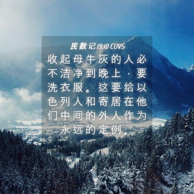 Picture 04 - 民 数 记 19:10 CUVS - 收 起 母 牛 灰 的 人 必 不 洁 净 到 - Bible Verse Picture
