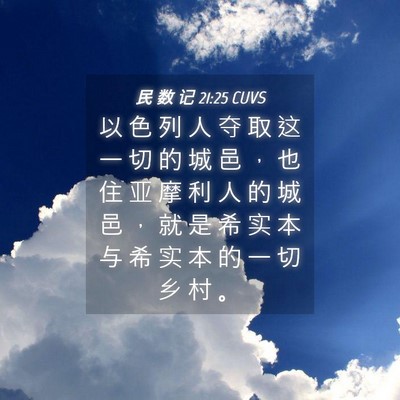 Picture 04 - 民 数 记 21:25 CUVS - 以 色 列 人 夺 取 这 一 切 的 城 邑 - Bible Verse Picture