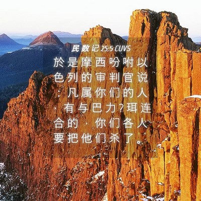 Picture 04 - 民 数 记 25:5 CUVS - 於 是 摩 西 吩 咐 以 色 列 的 审 判 - Bible Verse Picture