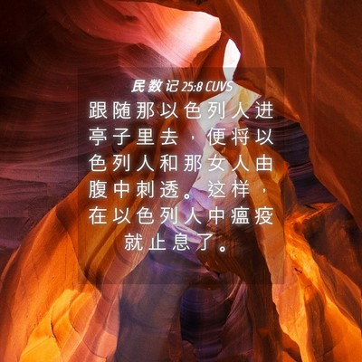 Picture 04 - 民 数 记 25:8 CUVS - 跟 随 那 以 色 列 人 进 亭 子 里 去 - Bible Verse Picture
